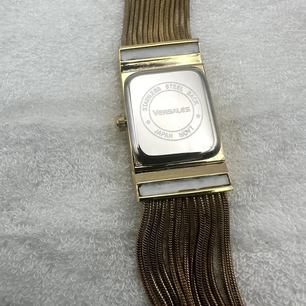 Versales Gold Tone Rectangular Quartz Watch with Crystal Accents, Japan Movt